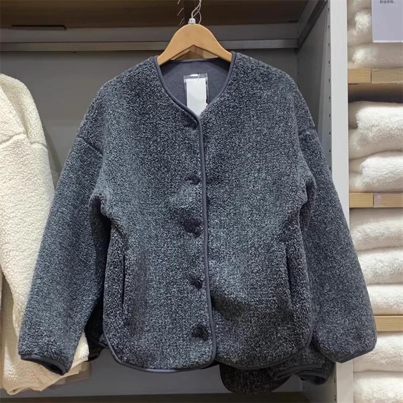 URAZ Cardigan chenille, croială lejeră, guler polo, mâneci lungi, amestec spandex