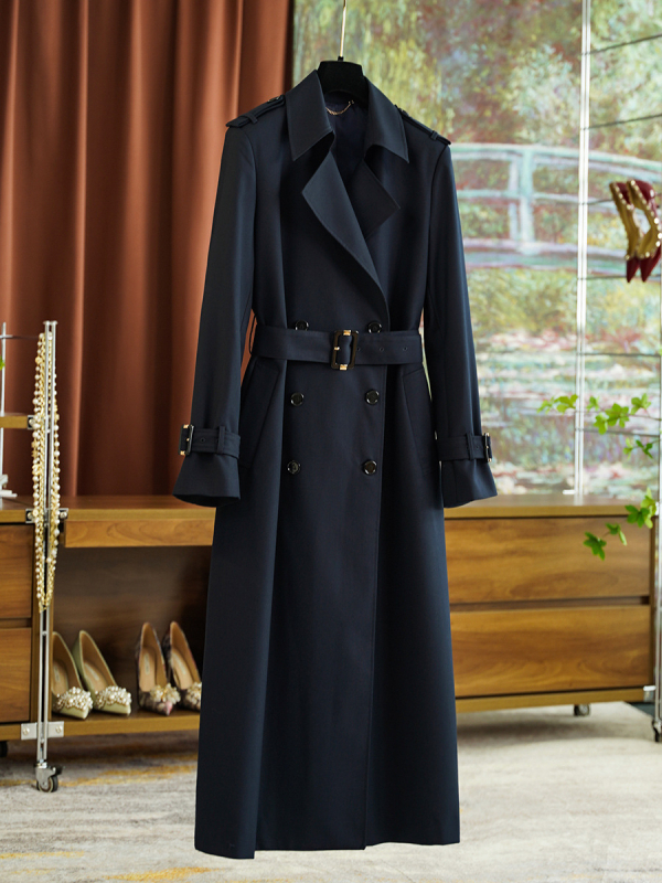 Женски средно дълъг тренчкот сक्का тип лафел, двойно закопчаване, полиестер, средна плътност, дължина 65–80 см