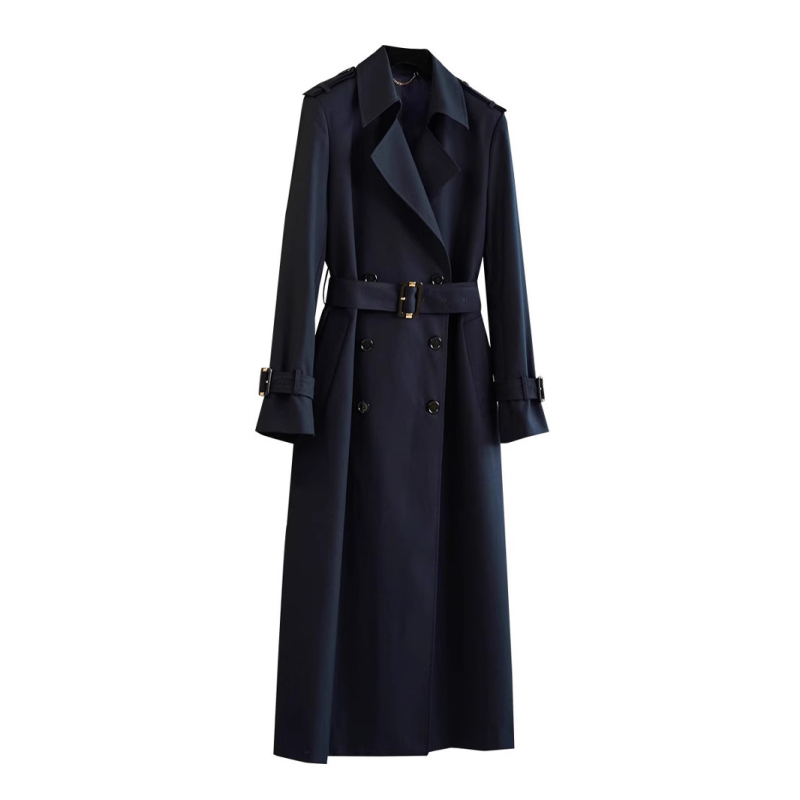 Женски средно дълъг тренчкот сक्का тип лафел, двойно закопчаване, полиестер, средна плътност, дължина 65–80 см