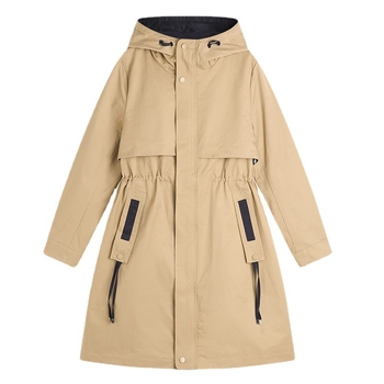 Dámska fleecová bunda s kapucňou, stredná dĺžka, stiahnutie v páse, zips, polyester