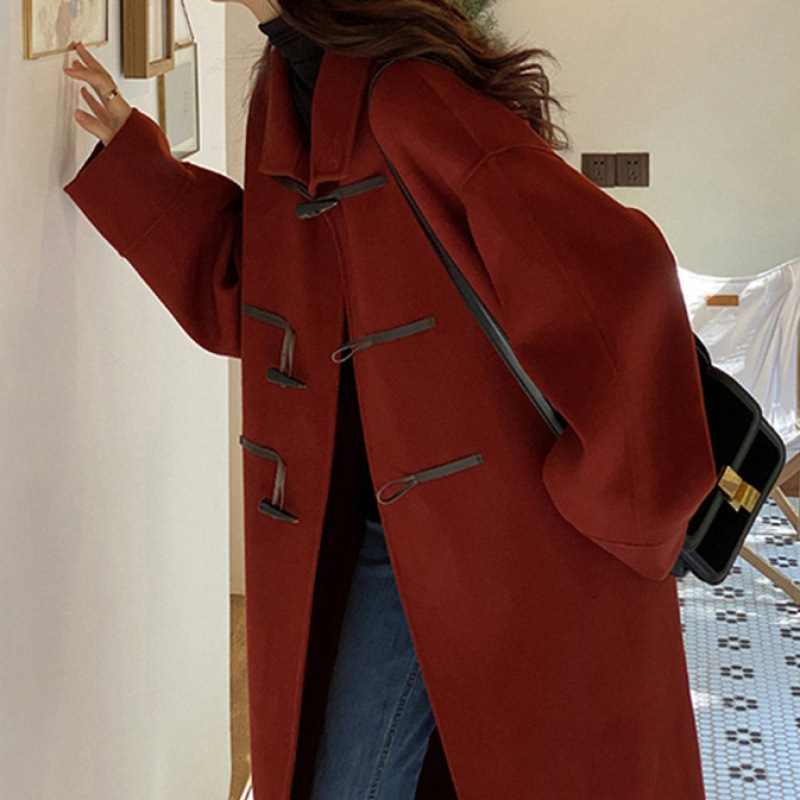 Ženski kaput od akrila, gradski stil, srednja duljina 65–80 cm, dugi rukavi, ovratnik s gumbima