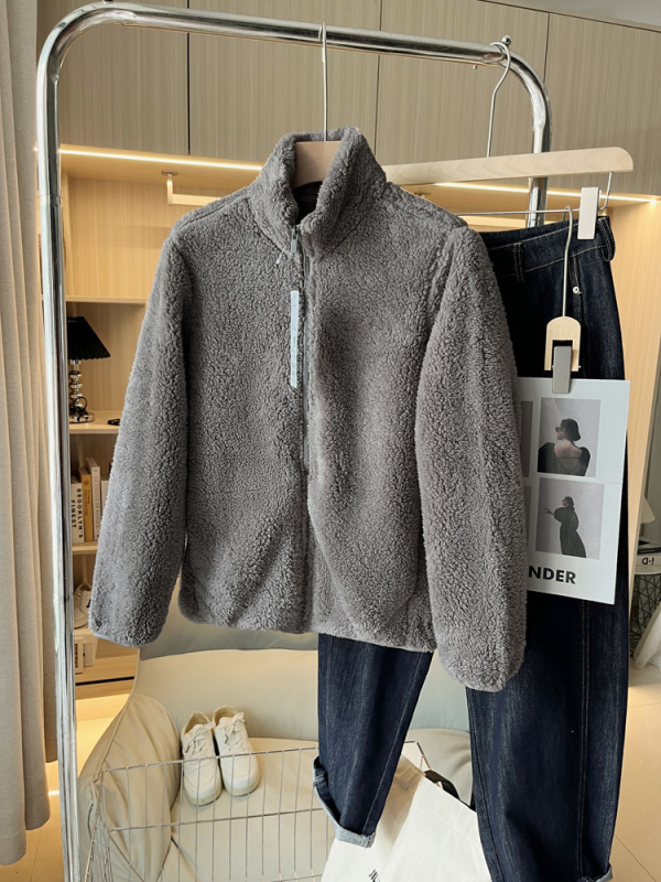 Palton damă toamnă 2024, croială Slim, fermoar, guler stand-up, model solid, poliester