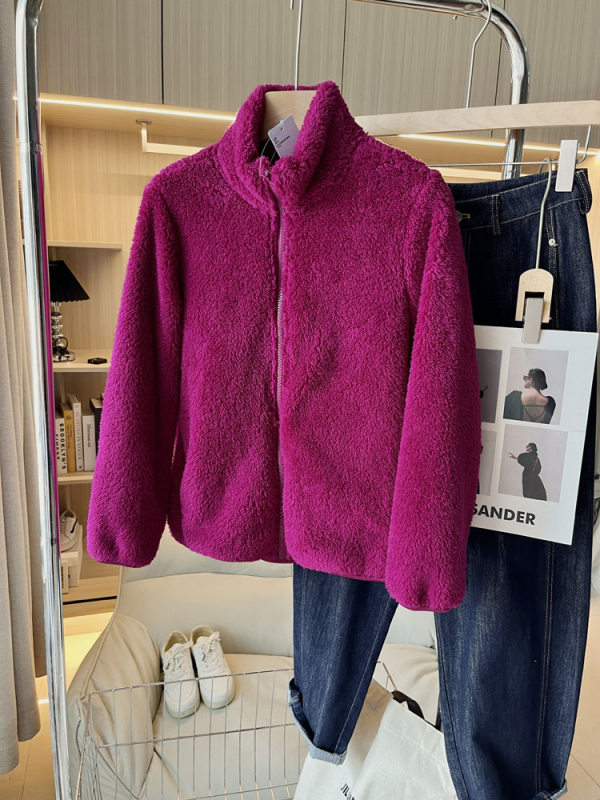 Palton damă toamnă 2024, croială Slim, fermoar, guler stand-up, model solid, poliester