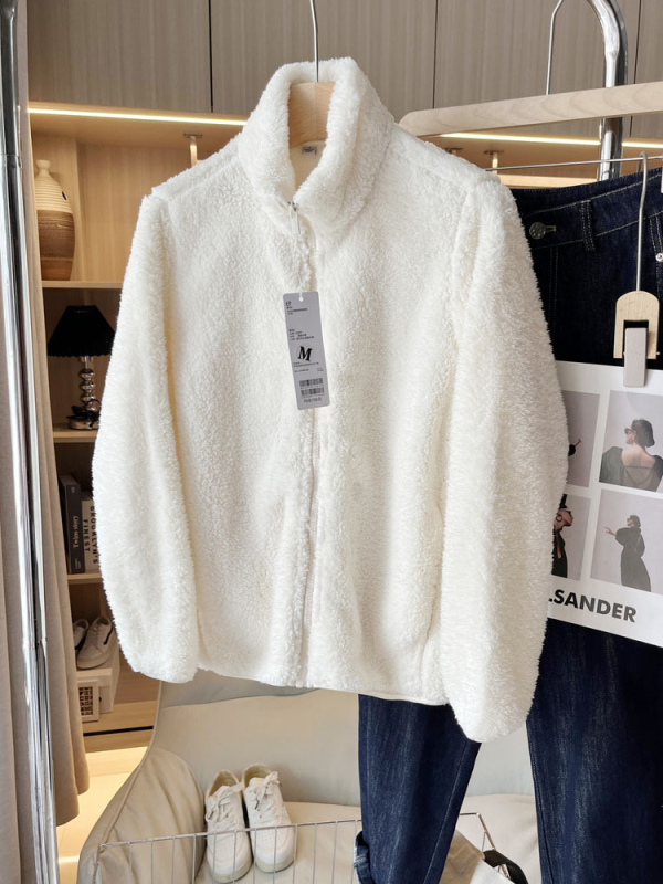 Palton damă toamnă 2024, croială Slim, fermoar, guler stand-up, model solid, poliester