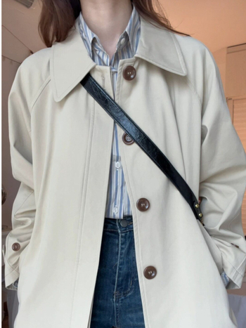 Geacă de damă din amestec de bumbac, lungime medie, guler polo, mâneci lungi, nasturi la un rând, stil casual japonez/coreean