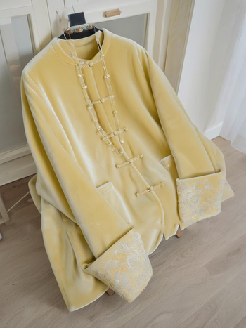 Dopamine Wear baršunasti kaput s kopčom - Novi kineski stil, ravni kroj, okrugli ovratnik, jednostruko kopčanje, ženski jesen-zima
