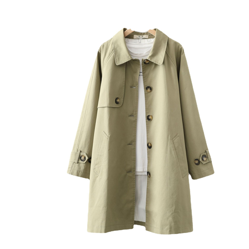 Palton dama în stil coreean - model solid, nasturi pe un singur rând, guler cu rever, material din bumbac, croială lejeră