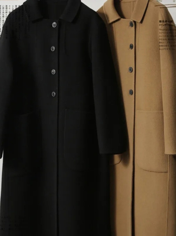 Női vastag poliészter-spandex kabát, középhosszú 65–80 cm, polo gallér, laza szabás, egyrészes csattal záródó