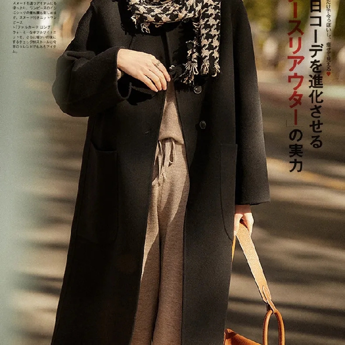 Női vastag poliészter-spandex kabát, középhosszú 65–80 cm, polo gallér, laza szabás, egyrészes csattal záródó