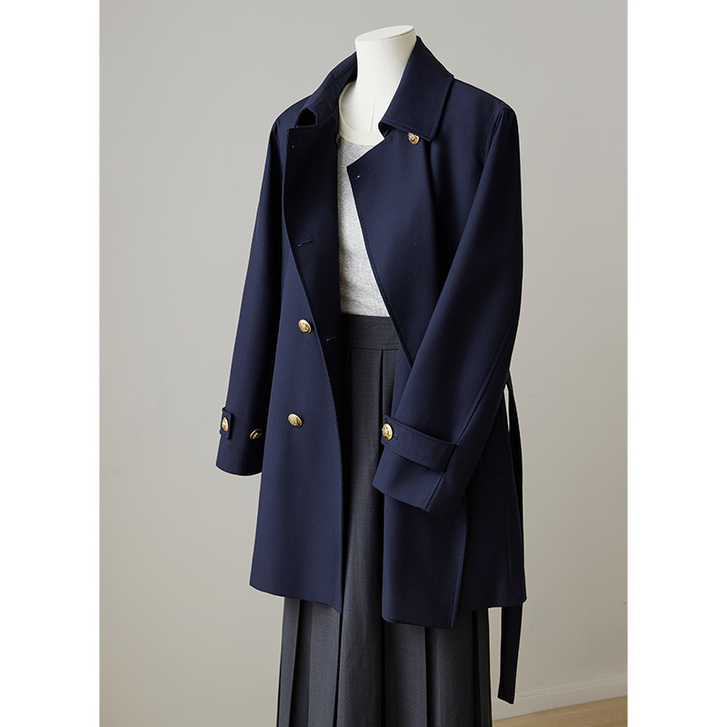 Дамски средно дълъг тренчкот от полиестер (80–90%), дълги ръкави, есен 2024, офисен/градски стил