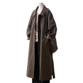 Palton damă windbreaker cu guler rever, croială lungă, lejeră, închidere cu nasturi, poliester