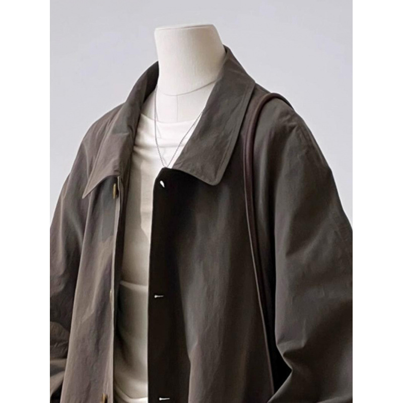 Palton damă windbreaker cu guler rever, croială lungă, lejeră, închidere cu nasturi, poliester