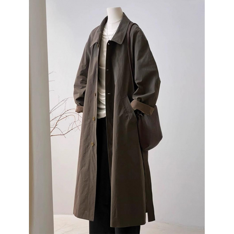 Palton damă windbreaker cu guler rever, croială lungă, lejeră, închidere cu nasturi, poliester