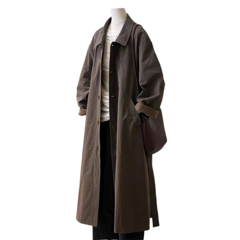 Palton damă windbreaker cu guler rever, croială lungă, lejeră, închidere cu nasturi, poliester