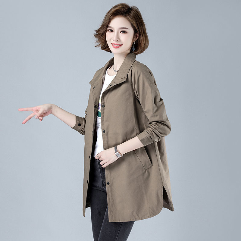 Damski trench coat za plus veličinu, lagan materijal, proljeće–jesen, opuštena silueta, korejski stil, srednja duljina