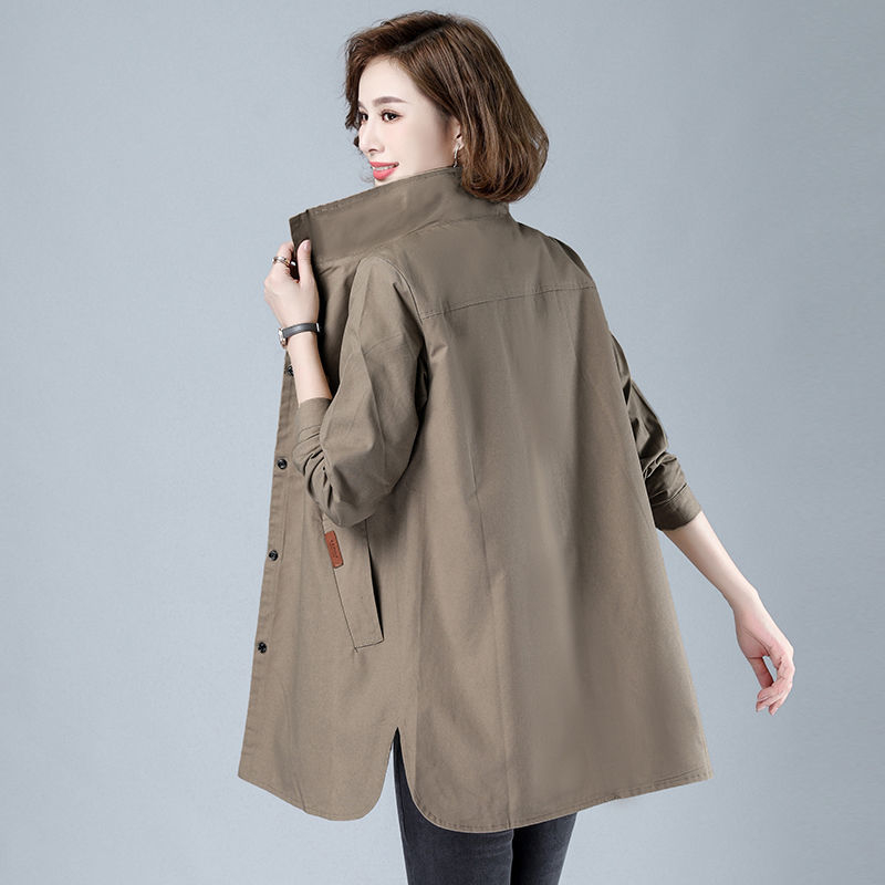 Damski trench coat za plus veličinu, lagan materijal, proljeće–jesen, opuštena silueta, korejski stil, srednja duljina