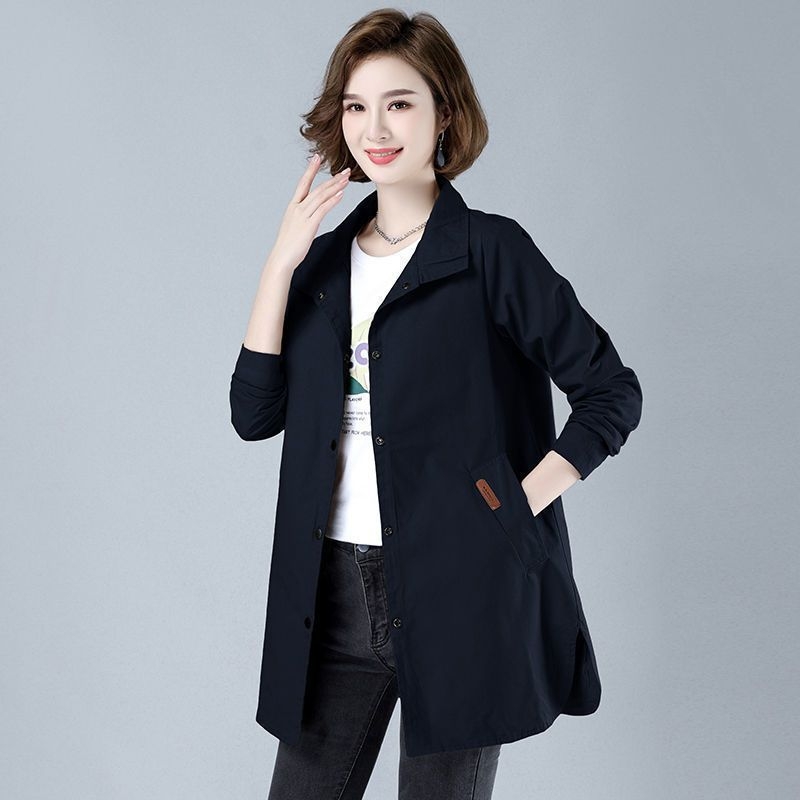 Damski trench coat za plus veličinu, lagan materijal, proljeće–jesen, opuštena silueta, korejski stil, srednja duljina
