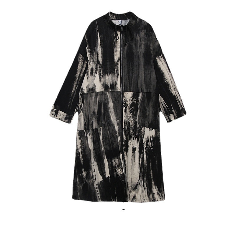Ženska vjetrovka s tie-dye uzorkom, stojeći ovratnik, dugi rukavi, zatvarač, pamuk-poliester smjesa