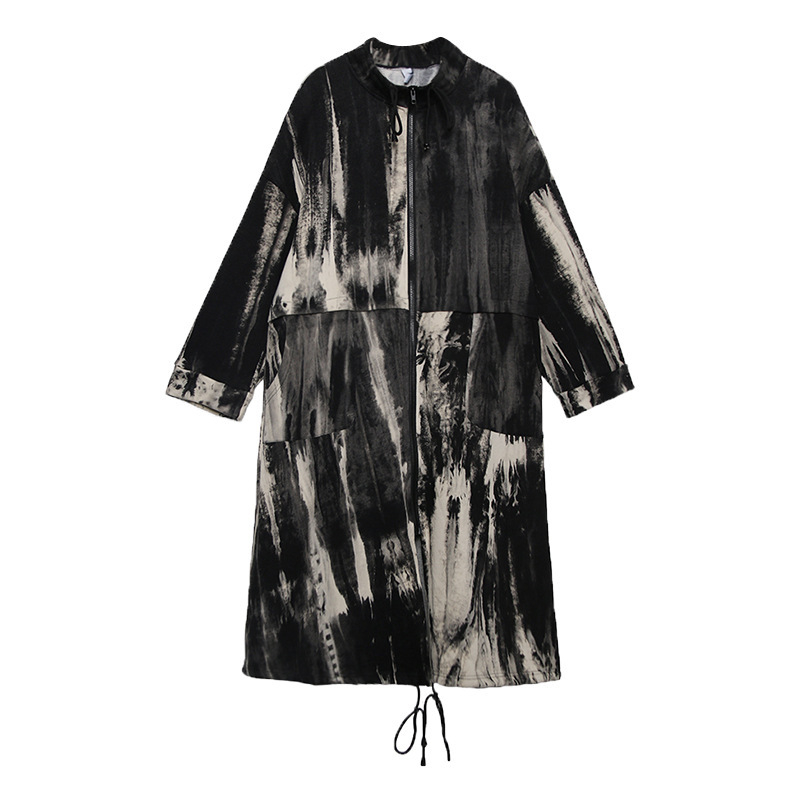 Ženska vjetrovka s tie-dye uzorkom, stojeći ovratnik, dugi rukavi, zatvarač, pamuk-poliester smjesa