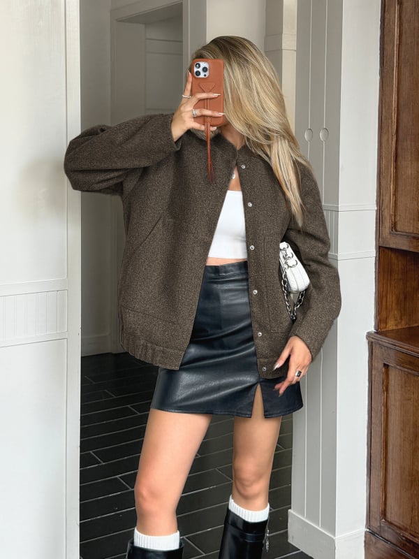 Žensko sako-vest s dugim rukavima, jednobojno, gradski stil, jesen-zima 2025