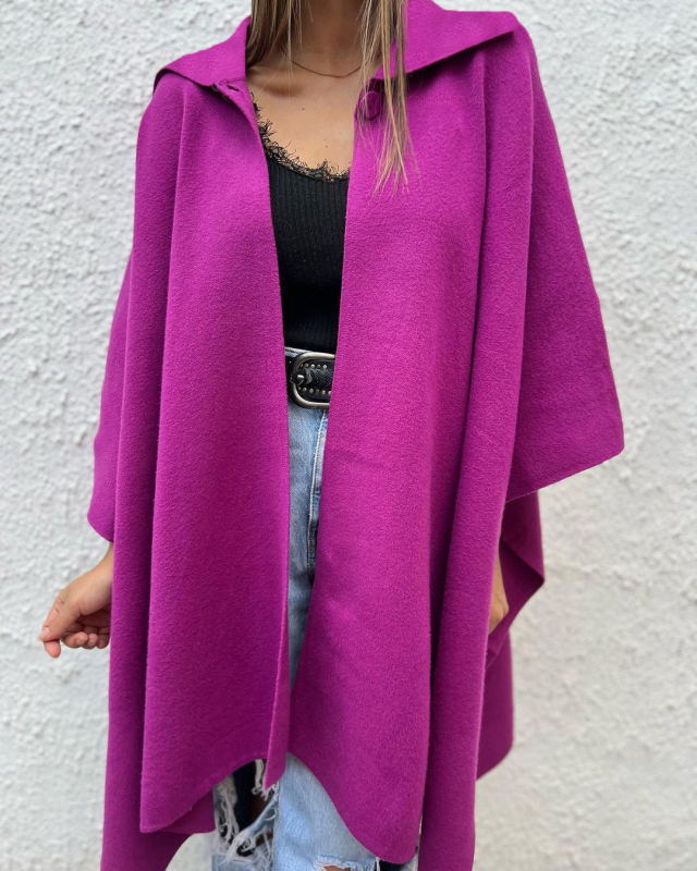 Dámsky voľný dlhý cardigan-vestrovka s jedným gombom, golier, bat rukávy, 3/4 dĺžka, umelá vlna, polyester s elastanom, jednobarevný vzor, jeseň 2024