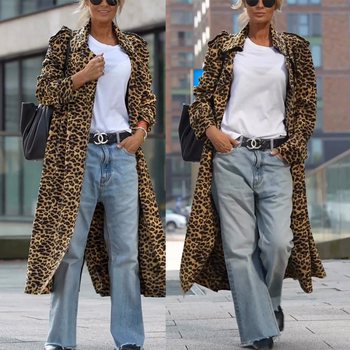 Ženski windbreaker s leopard printom, ovratnik rever, od korejskog velura, dugi rukavi, slobodan kroj