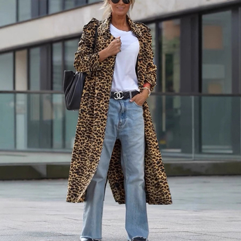 Ženski windbreaker s leopard printom, ovratnik rever, od korejskog velura, dugi rukavi, slobodan kroj