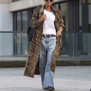 Ženski windbreaker s leopard printom, ovratnik rever, od korejskog velura, dugi rukavi, slobodan kroj