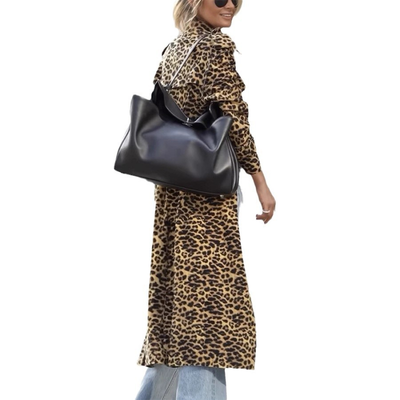 Ženski windbreaker s leopard printom, ovratnik rever, od korejskog velura, dugi rukavi, slobodan kroj