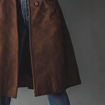 Дамско дълго палто от набук със ревър, едноцветен модел, средна дебелина, стандартна кройка