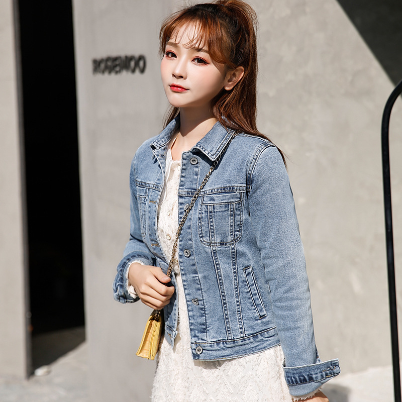 Ženska denim jakna od pamuka, casual slim-fit, rever kragna, dugi rukavi, duljina 50–65 cm