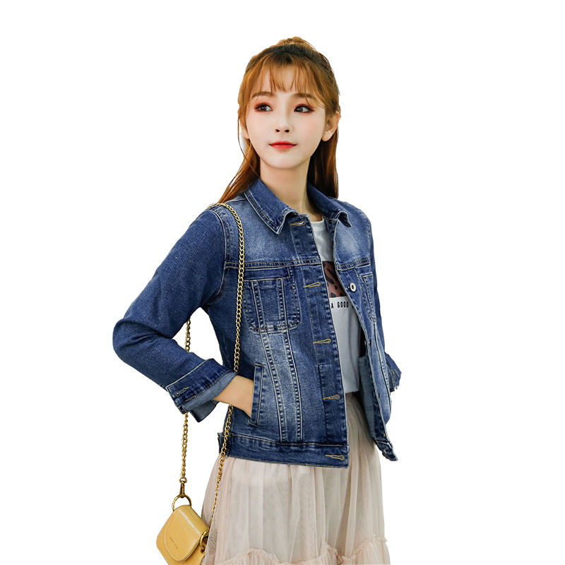 Ženska denim jakna od pamuka, casual slim-fit, rever kragna, dugi rukavi, duljina 50–65 cm