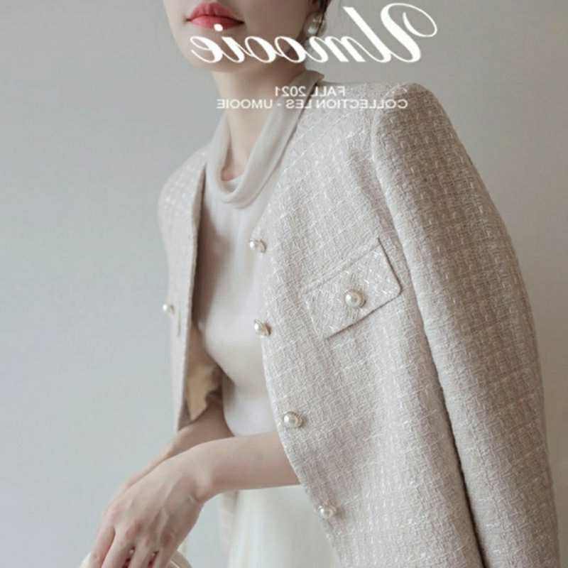 Ženska tweed jakna u Chanel stilu, proljeće-jesen, opuštena, svakodnevna i svestrana, kratka silueta, slatka i chic
