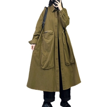 Ženski dugi windbreaker kaput, pamuk 80–90%, slobodan kroj, dugi rukavi