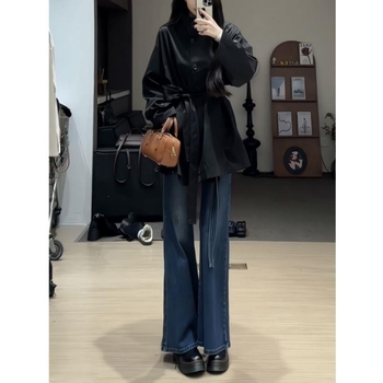 Geacă damă mid-length windbreaker cu guler înalt și șnur – material chenille cu elastan, ușoară, nasturi