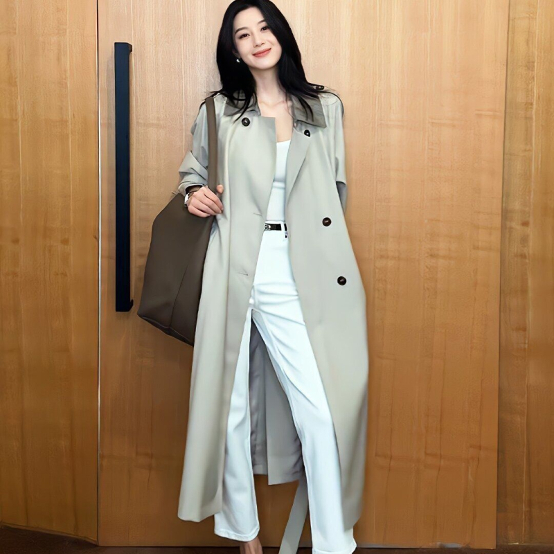 Ženski trench coat 2025 proljeće–jesen, uskog kroja, korejski stil, elegantan srednje dug kaput
