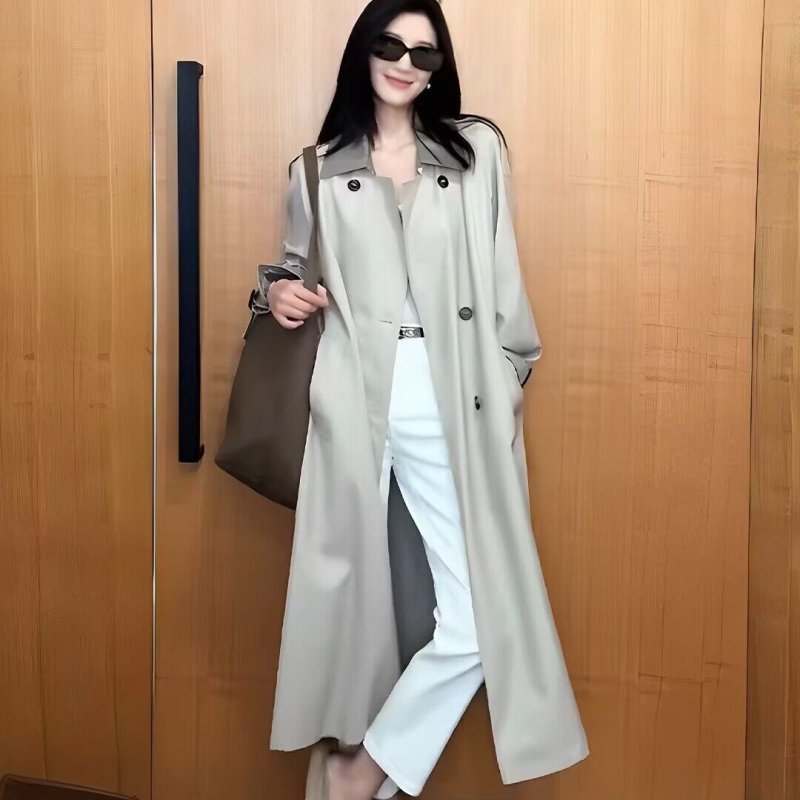 Ženski trench coat 2025 proljeće–jesen, uskog kroja, korejski stil, elegantan srednje dug kaput