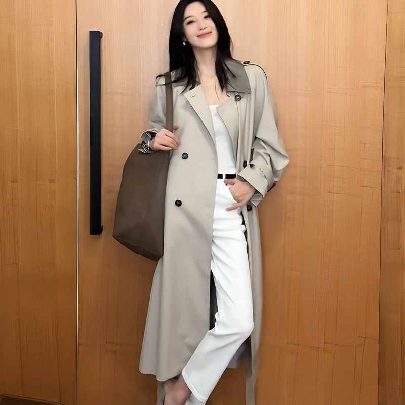 Ženski trench coat 2025 proljeće–jesen, uskog kroja, korejski stil, elegantan srednje dug kaput