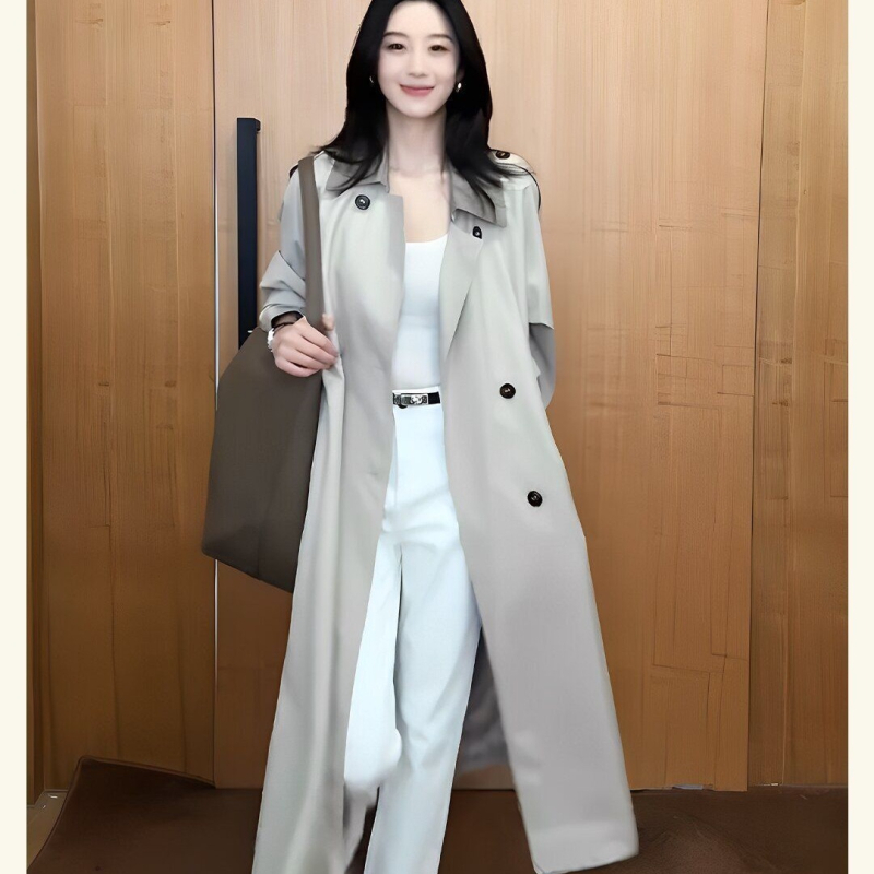Ženski trench coat 2025 proljeće–jesen, uskog kroja, korejski stil, elegantan srednje dug kaput