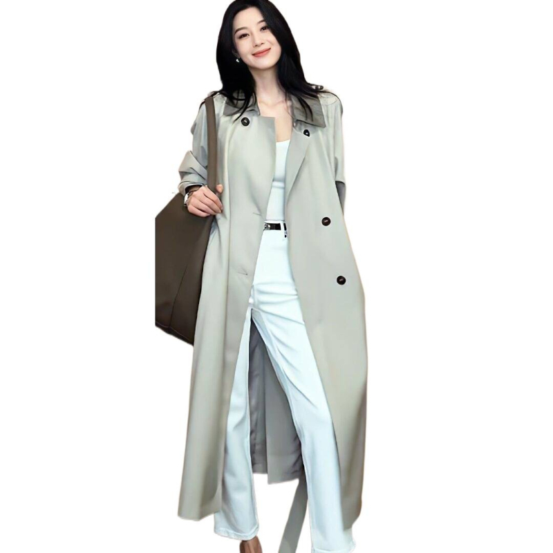 Ženski trench coat 2025 proljeće–jesen, uskog kroja, korejski stil, elegantan srednje dug kaput