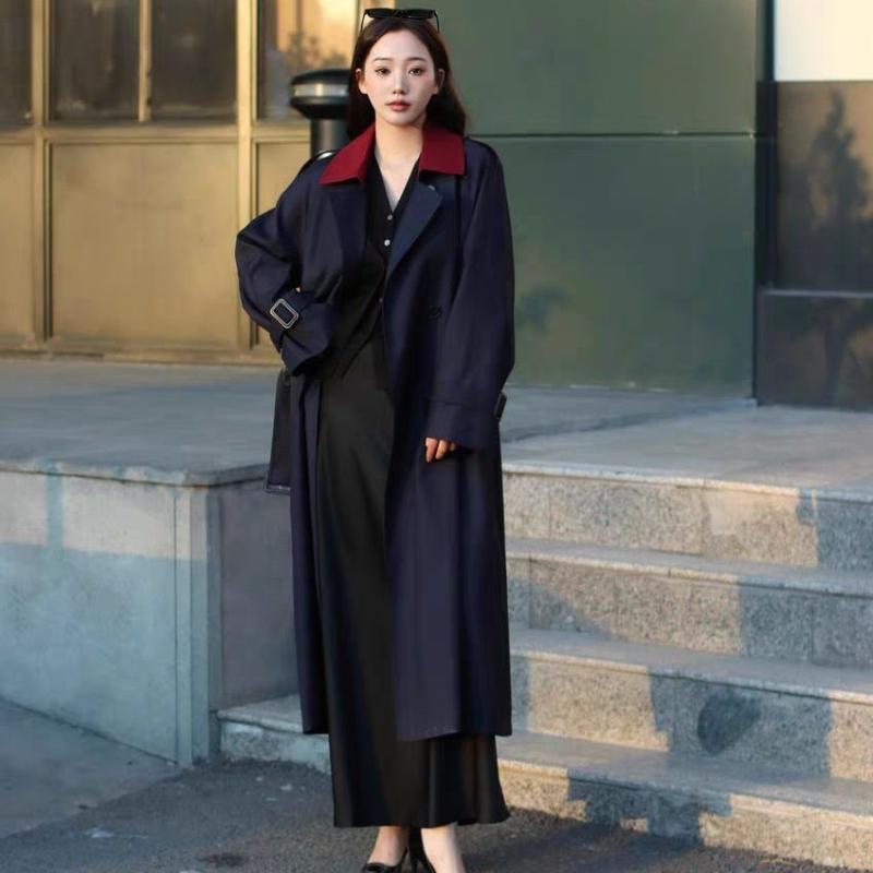 Ženski trench coat 2025 proljeće–jesen, uskog kroja, korejski stil, elegantan srednje dug kaput