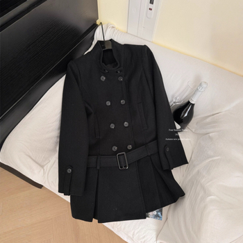Γυναικείο παλτό με ζώνη, μεσαίου μήκους, πολυεστέρας, υπερλεπτό, στρογγυλός γιακά