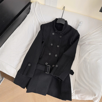 Γυναικείο παλτό με ζώνη, μεσαίου μήκους, πολυεστέρας, υπερλεπτό, στρογγυλός γιακά