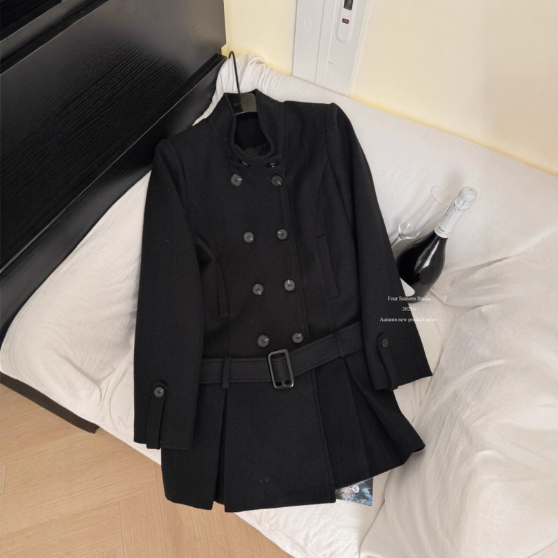 Γυναικείο παλτό με ζώνη, μεσαίου μήκους, πολυεστέρας, υπερλεπτό, στρογγυλός γιακά