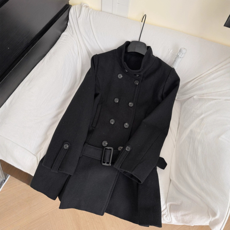 Γυναικείο παλτό με ζώνη, μεσαίου μήκους, πολυεστέρας, υπερλεπτό, στρογγυλός γιακά