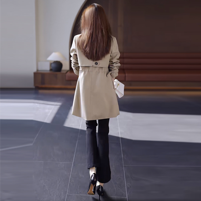 Palton trench pentru femei, lungime medie, din amestec Spandex, mâneci lungi, guler de sacou