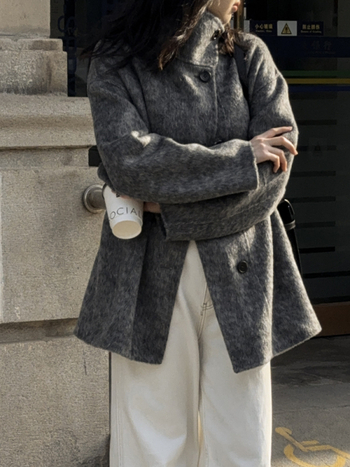 Palton din lână pentru femei, cu guler înalt, curea, lână dublu față, lungime medie, închidere cu șnur