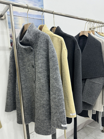 Palton din lână pentru femei, cu guler înalt, curea, lână dublu față, lungime medie, închidere cu șnur