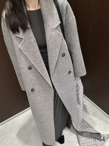 Γυναικείο παλτό από κασμίρι με ελαστάνη, μακρύ μήκος, χαλαρή γραμμή, γιακά τύπου σακάκι, διπλό κουμπί