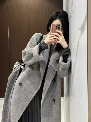 Γυναικείο παλτό από κασμίρι με ελαστάνη, μακρύ μήκος, χαλαρή γραμμή, γιακά τύπου σακάκι, διπλό κουμπί